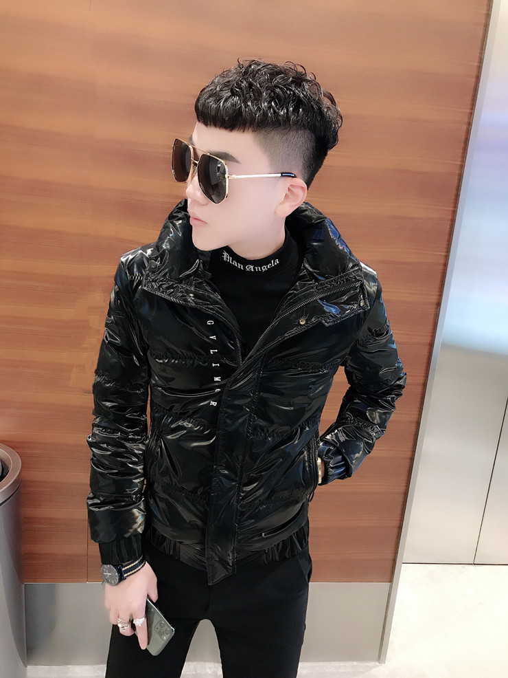 亮面帅气羽绒服男2021新款炫彩男装轻薄羽绒衣男士冬季短款外套潮