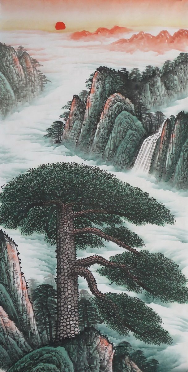 手绘山水国画客厅装饰挂画黄山迎客松特价写意国画