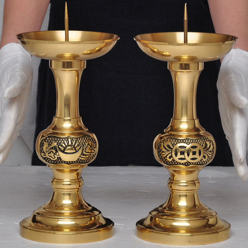 烛台纯铜摆件蜡烛供佛家用香烛礼佛供奉祭祀摆件