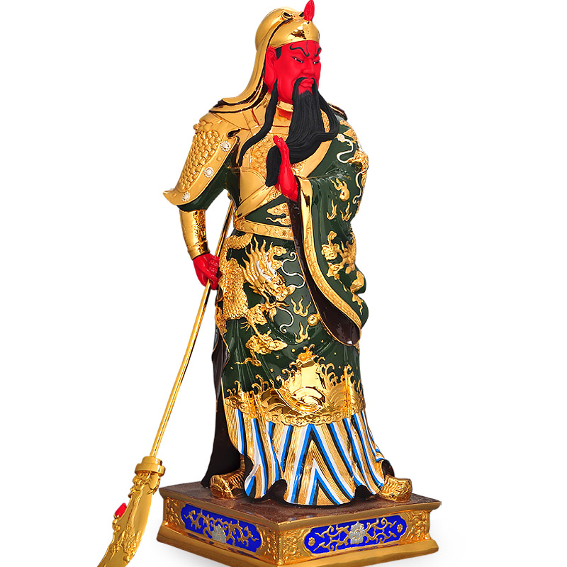 纯铜鎏金红脸关公文武财神爷招财公司供奉关羽摆件