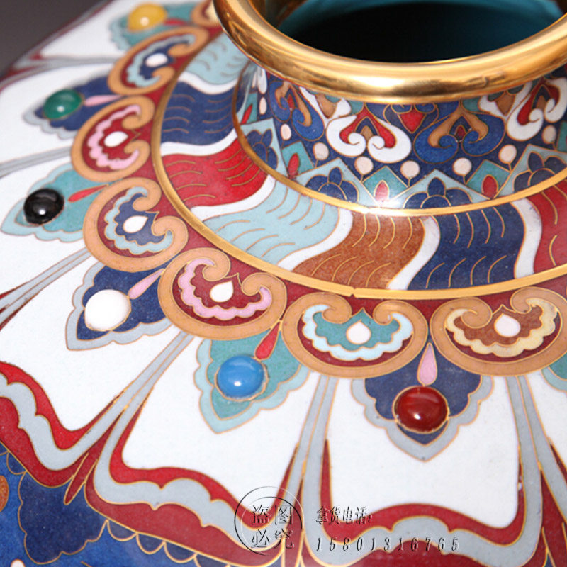 北京景泰蓝15寸七彩飞天花瓶铜胎掐丝珐琅客厅景泰蓝