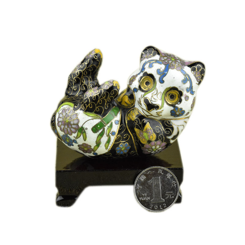 八十年代外贸景泰蓝老货动物大熊猫铜胎珐琅摆件收藏景泰蓝