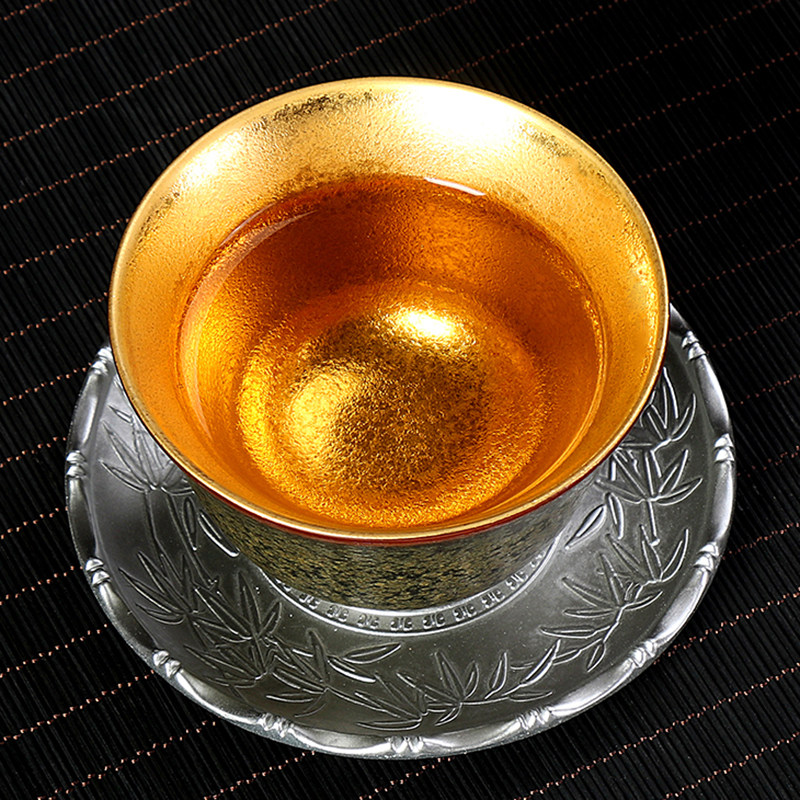 鎏金茶杯黄金杯金色天目鎏金品茗杯主人单杯金油滴茶叶末釉建盏