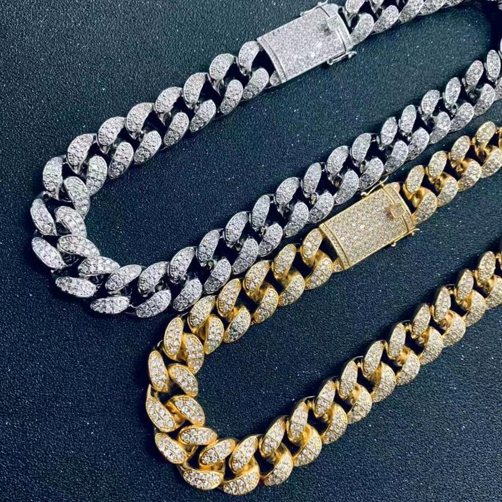 欧美嘻哈微镶满钻锆石20mm大古古巴cubanchain项链