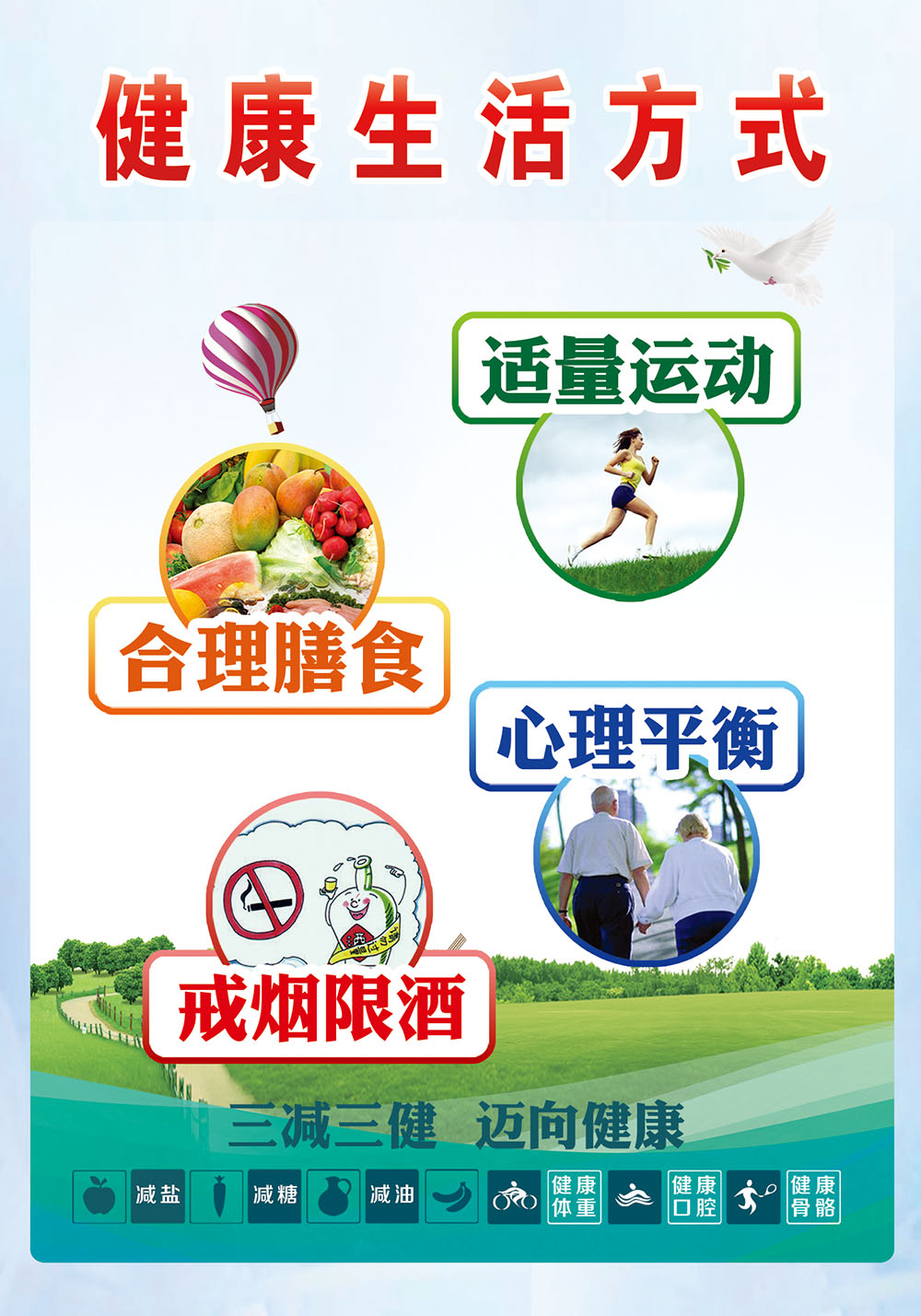 健康生活方式三减三健运动膳食戒烟写真贴纸海报写真