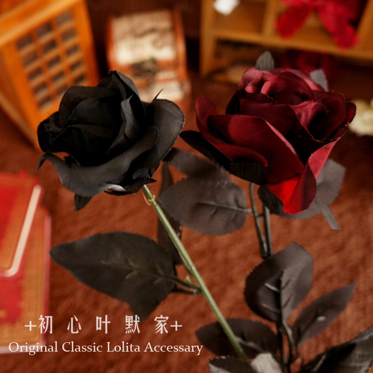 暗黑哥特玫瑰花蒸汽朋克黑色玫瑰拍照摄影道具仿真花