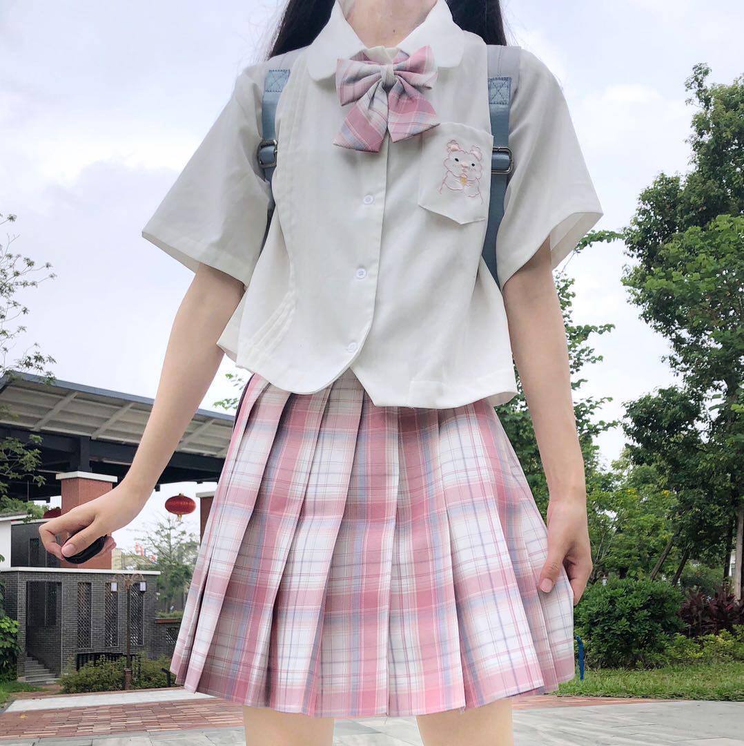 乔奈jk镜底桃源春款制服原创创格百褶裙甜美半身裙