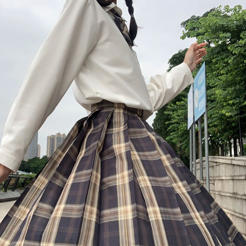 jk金线乔奈原创校供格子春季全款现货棕色半身裙