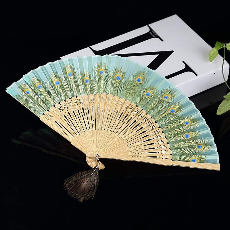 扇子古风女式折扇孔雀翎造型中国国风古典工艺扇子