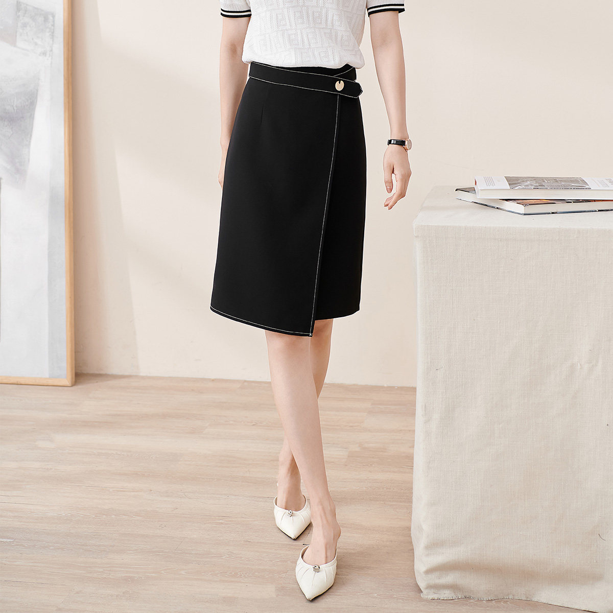 米思阳2022秋季新款时尚气质通勤ol直筒裙明半身裙