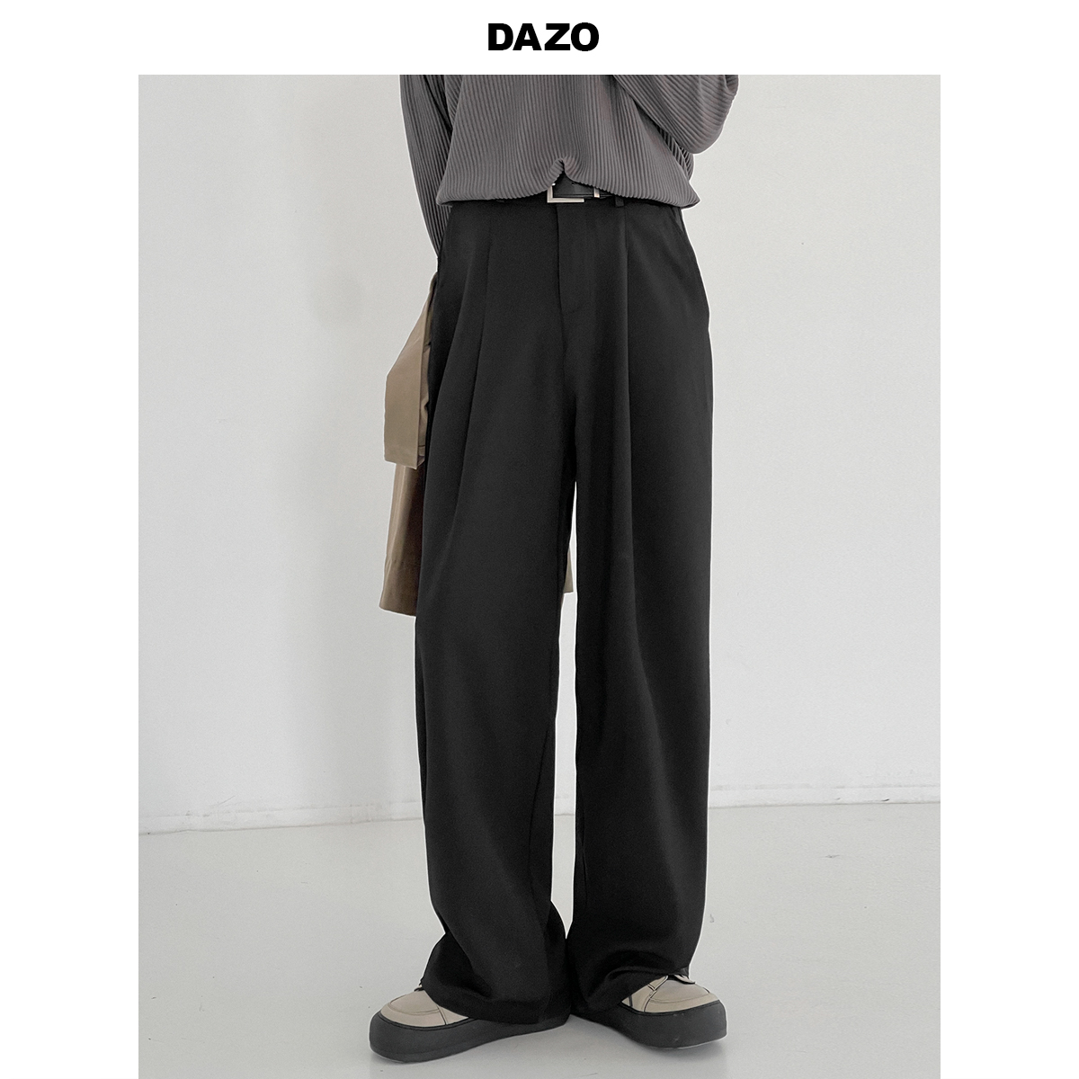 DAZO 垂感裤子男帅气阔腿裤秋季宽松直筒拖地长裤休闲裤韩版潮流