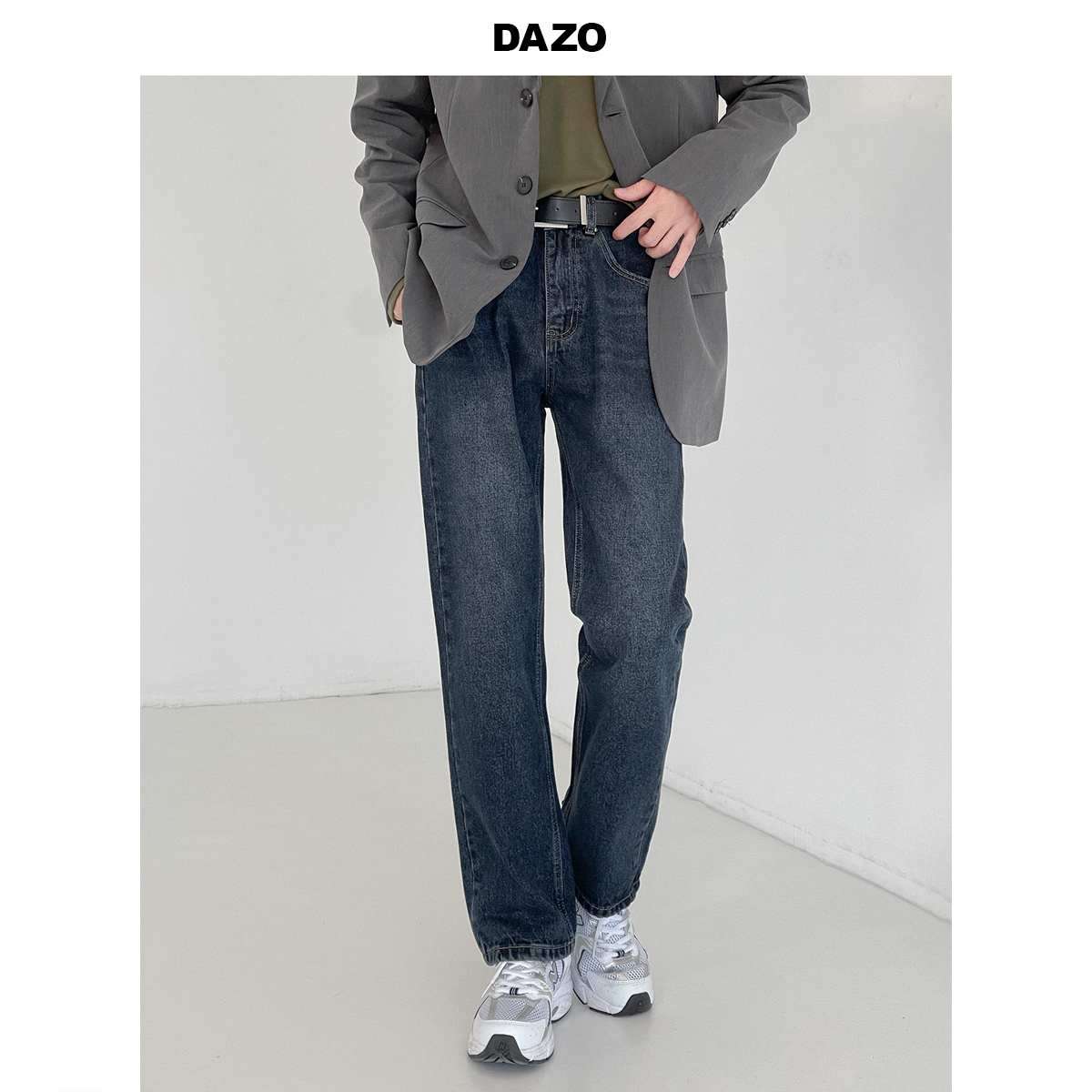 DAZO 水洗复古蓝牛仔裤男士宽松直筒秋季长裤潮牌ins韩版裤子男潮