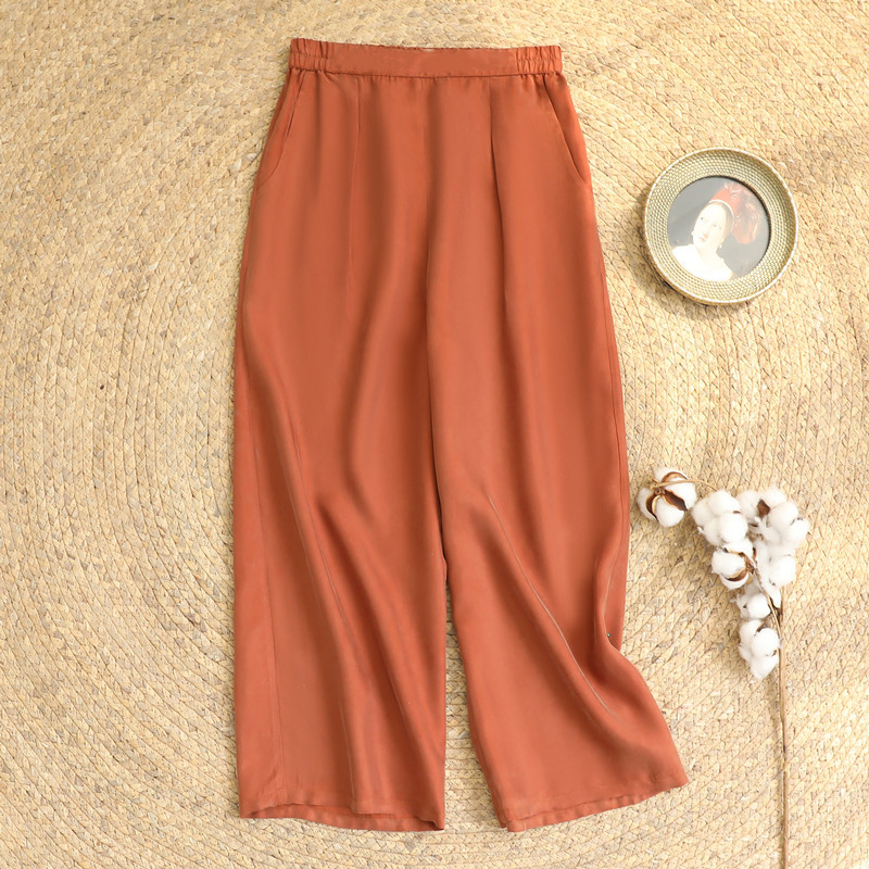 2022夏新款重磅真铜氨丝宽松显瘦防晒休闲裤九分阔腿裤宽腿裤女裤