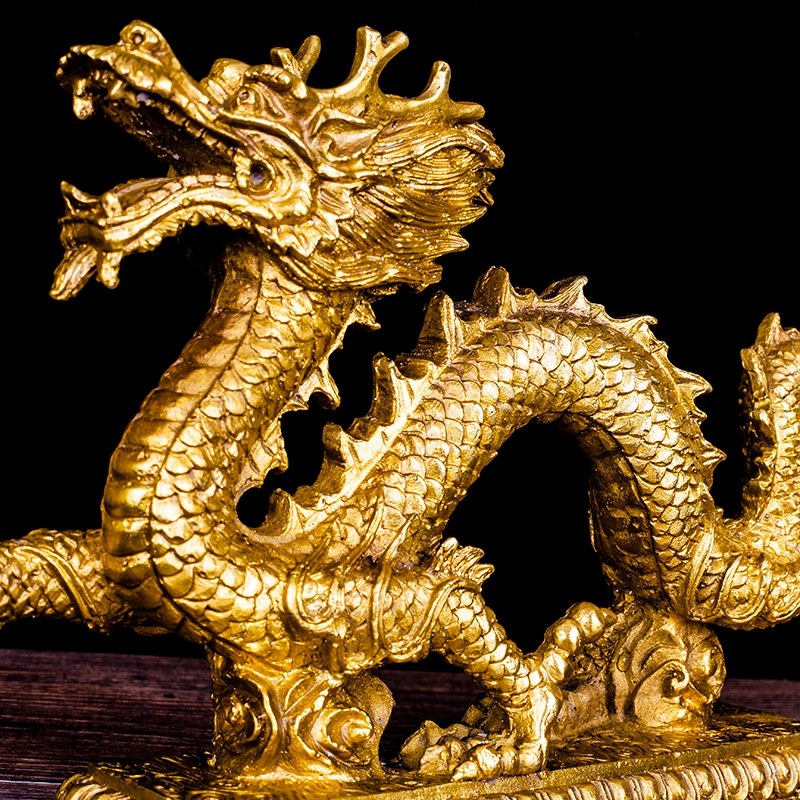 开光铜龙摆件纯铜招财鎭宅水龙工艺品办公室家居摆件