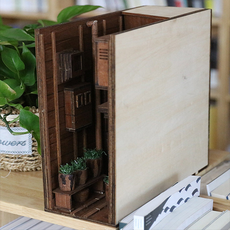 微缩模型diy小屋小巷书挡手工制作礼物网红玩具拼装书立创意ins风