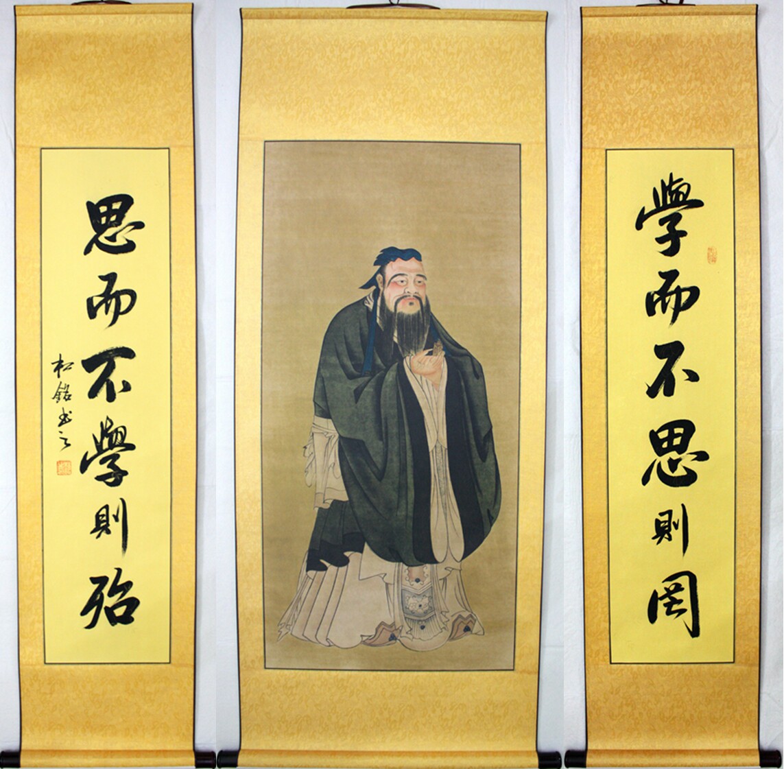 精装裱孔子画像对联挂图中堂 孔子行教像国学堂 中号绢布包邮