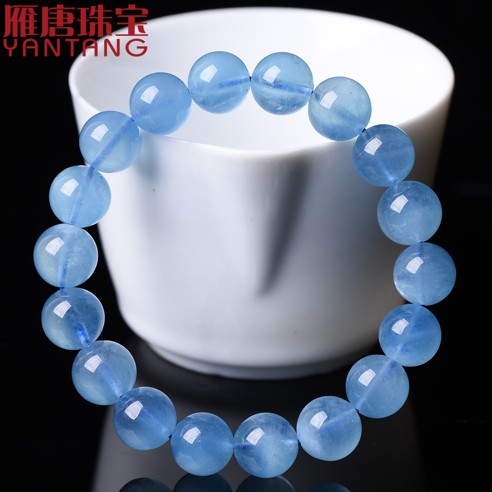 海蓝宝手链女款天然水晶深蓝蓝冰手串蓝宝石手链