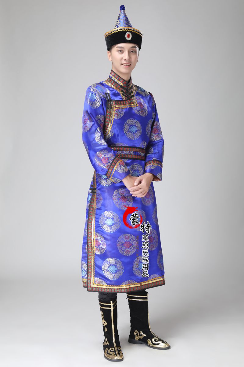 蒙古蒙古族男士演出服成人长款传统袍男婚礼礼服民族服装