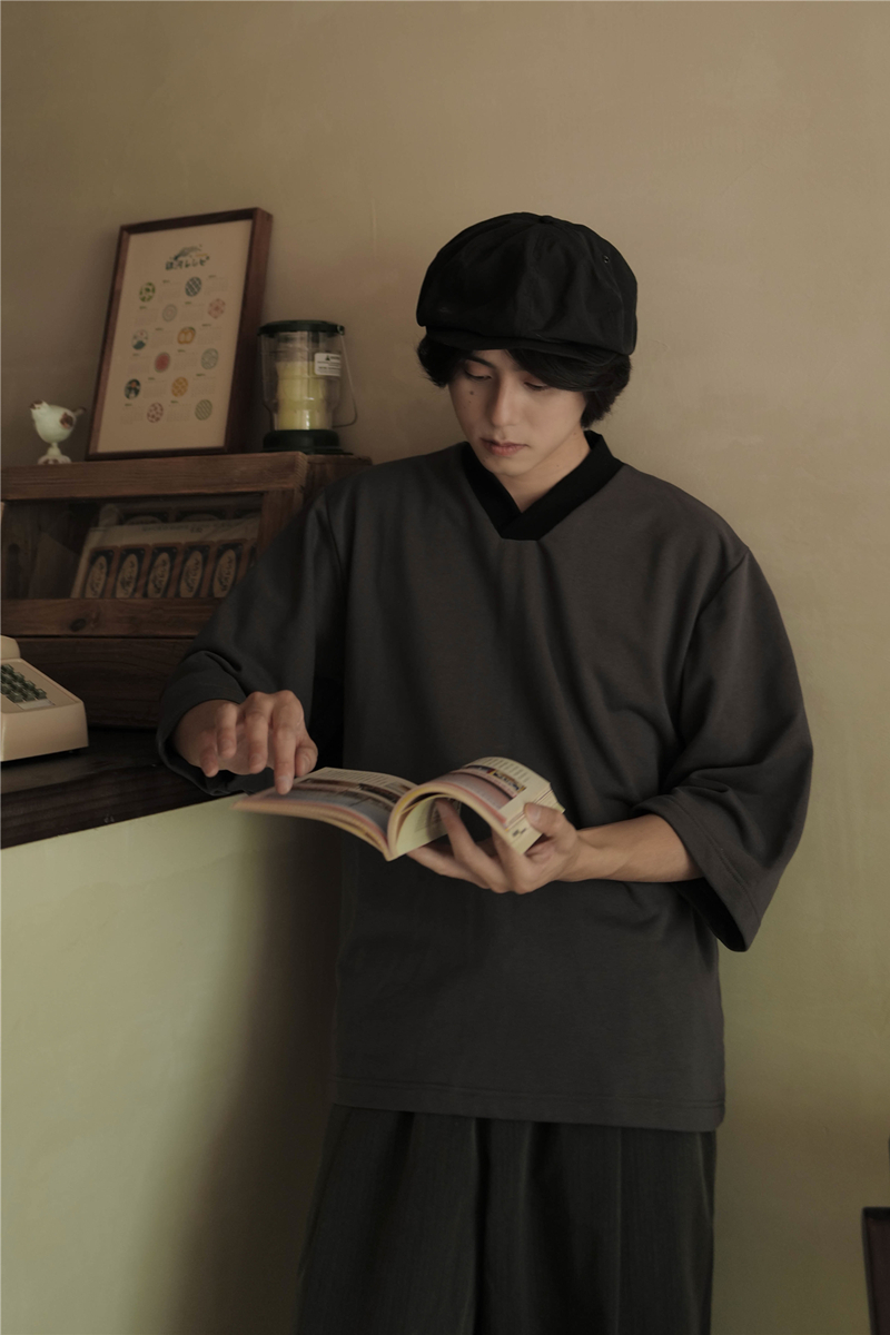 水树沙纪 S/S 京都物语 风雅 野良袖 岩灰 和式领 七分袖T恤