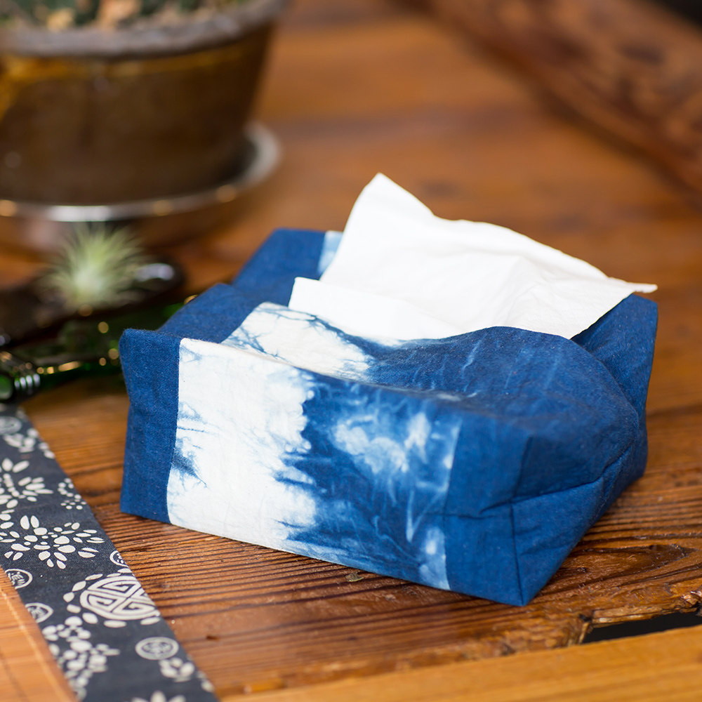 纸巾二三三米植物蓝染手工扎染抽套车载民宿装饰纸巾盒