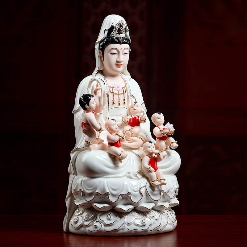 戴玉堂陶瓷龙凤送子观音佛像供奉家用菩萨娘娘神像摆件