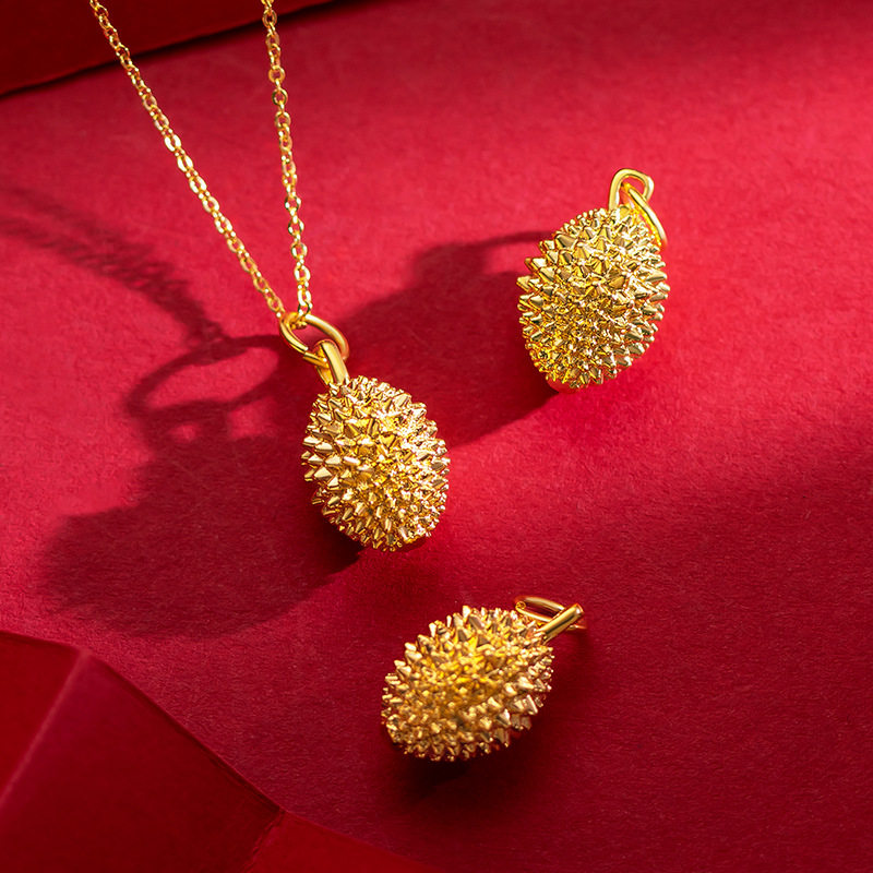 正品24k黄金榴莲项链足金吊坠女款纯金小众颈饰