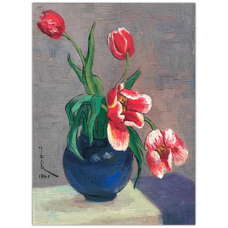 中式复古装饰画艺术中国著名女画家潘玉良油画花瓶现代装饰画