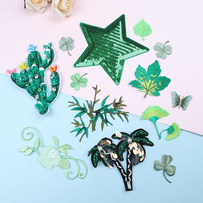 时尚刺绣布贴绿色衣服破洞修补贴羽绒服装饰贴花图案百搭补丁贴布