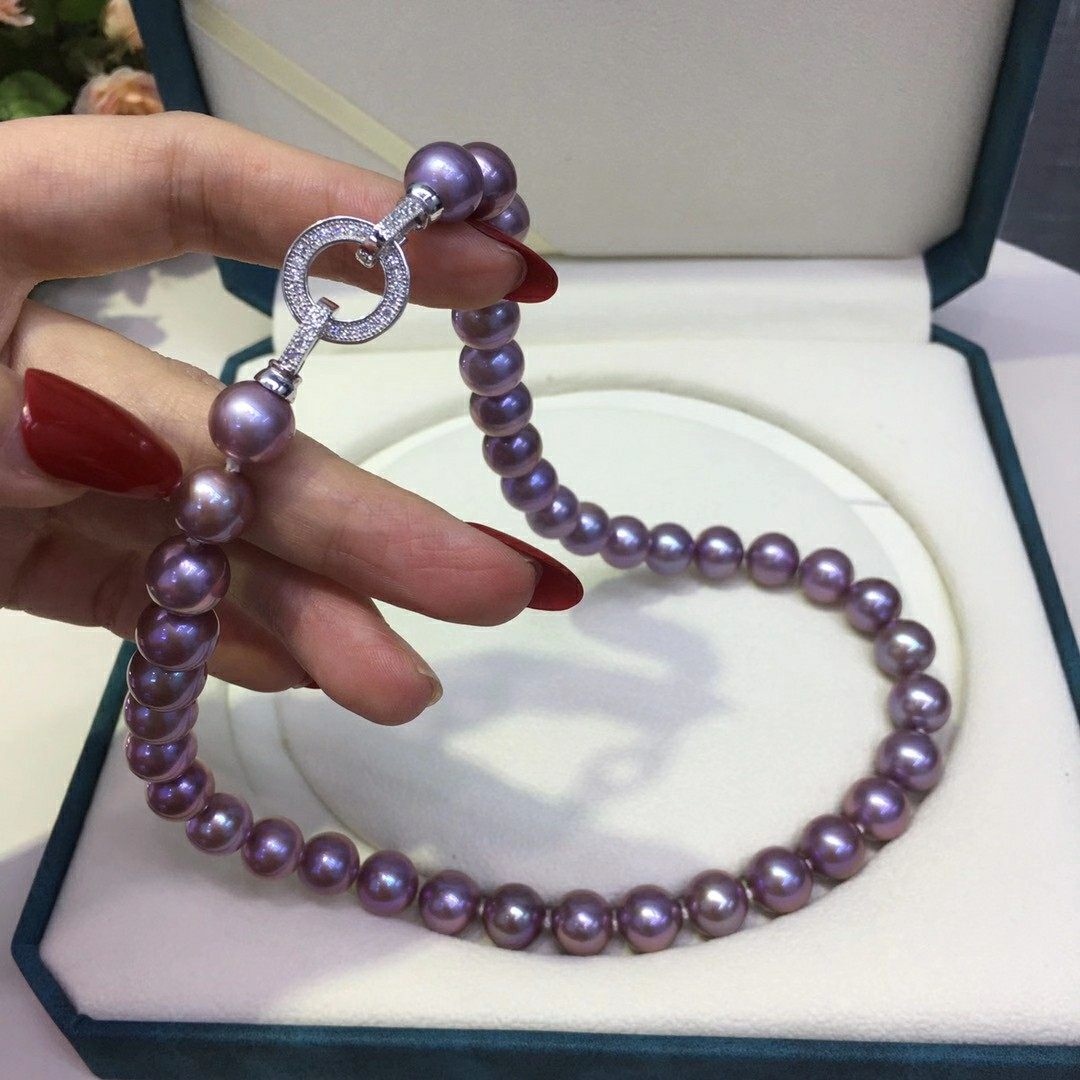 1012天然妖紫色爱迪生珍珠项链典雅紫珍珠项链珍珠项链精品实拍