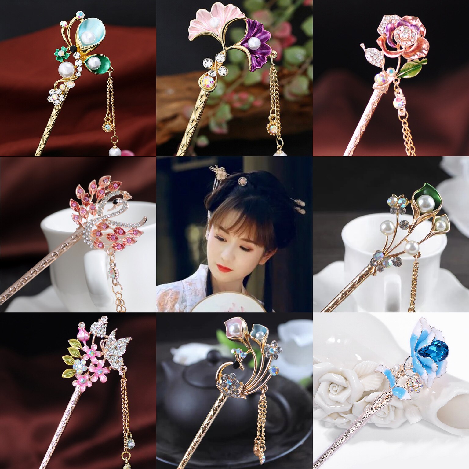 发簪新款古代彩釉古风百搭女童头饰流苏步摇发饰