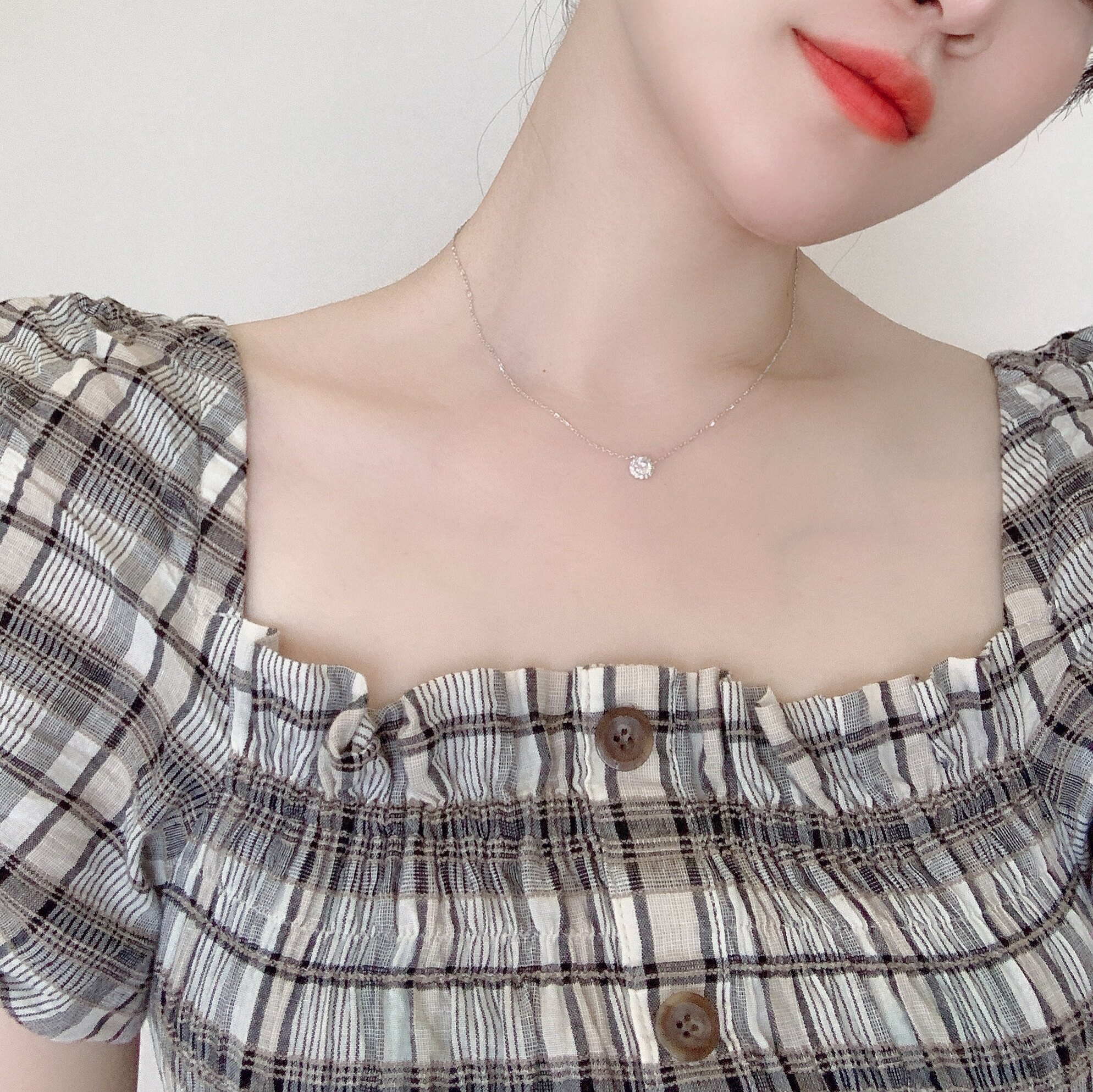 项链rivershop42cm通体s925纯银一颗短款锁骨项链