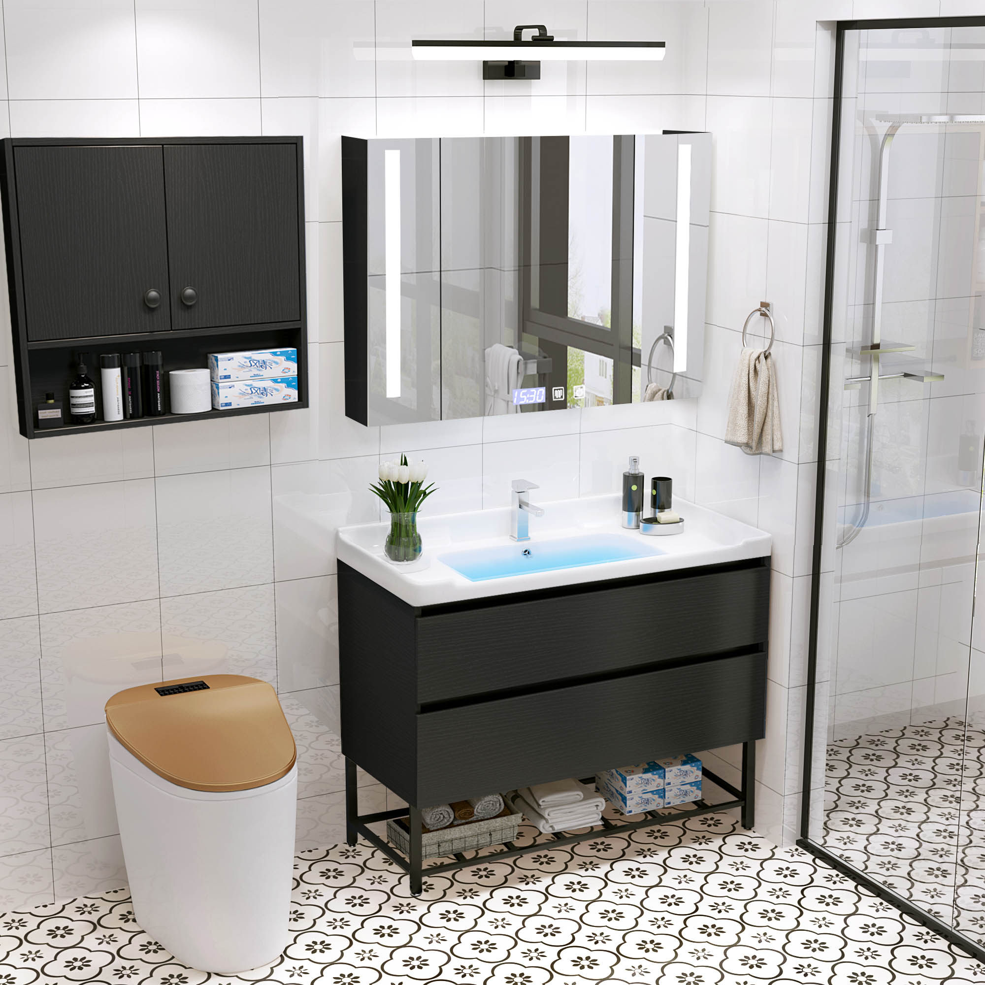 简约现代浴室柜组合卫浴套装卫生间洗手柜洗面盆柜洗脸盆柜落地式