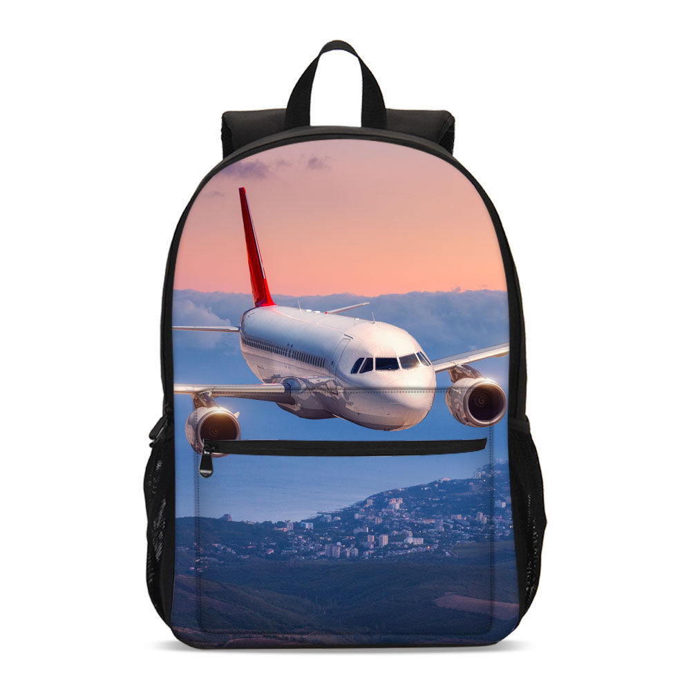 飞机图案书包儿童双肩包护脊减负校园背包便当书包