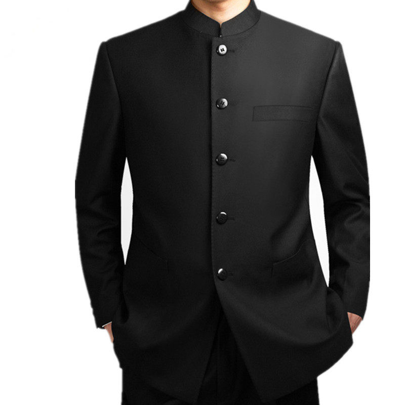 三件件套男士青年中山装套装中华立领修身西服中山装