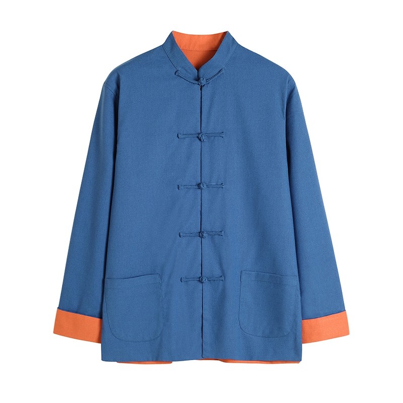 亚麻唐装男中国风双面穿盘外套中老年休闲上衣唐装