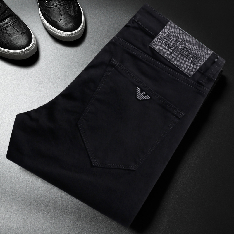 春季新款纯黑色牛仔裤男修身小脚休闲百搭弹力青年潮牌男装裤子男