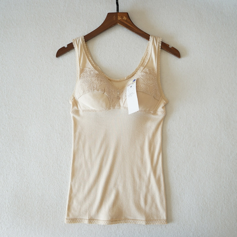 日系纯棉女士吊带背心薄款胸垫文胸一体式免穿吊带