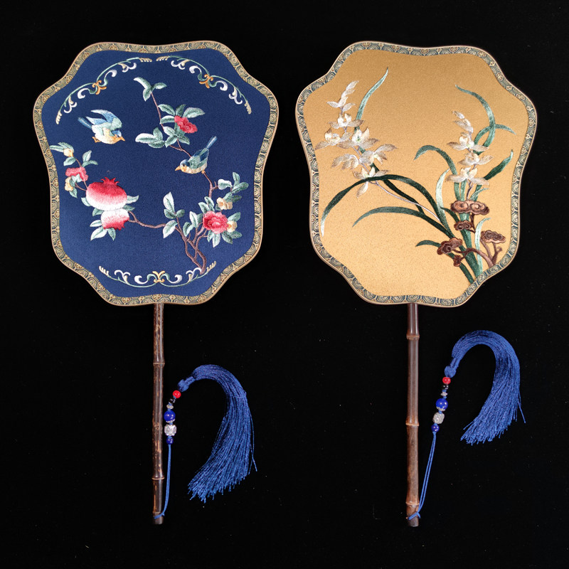 苏州刺绣双面异色异绣湘妃竹团宫扇紫竹扇子中式工艺扇