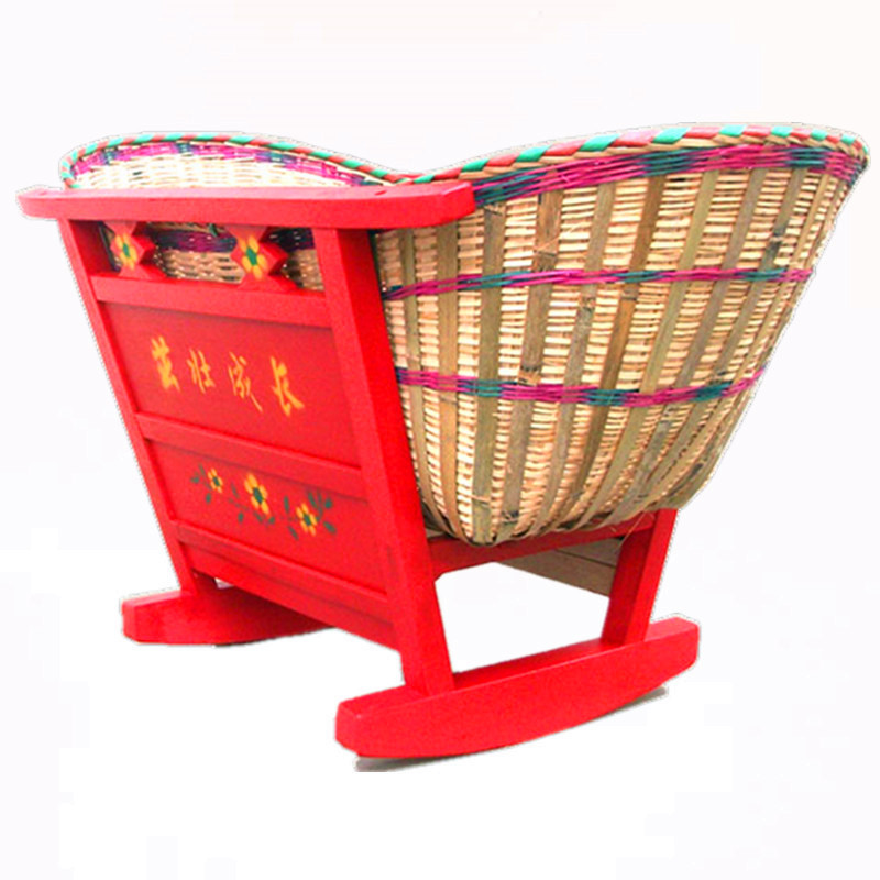 摇床摇篮传统老式摇窝婴儿床哄睡安抚宝宝红漆婴儿床