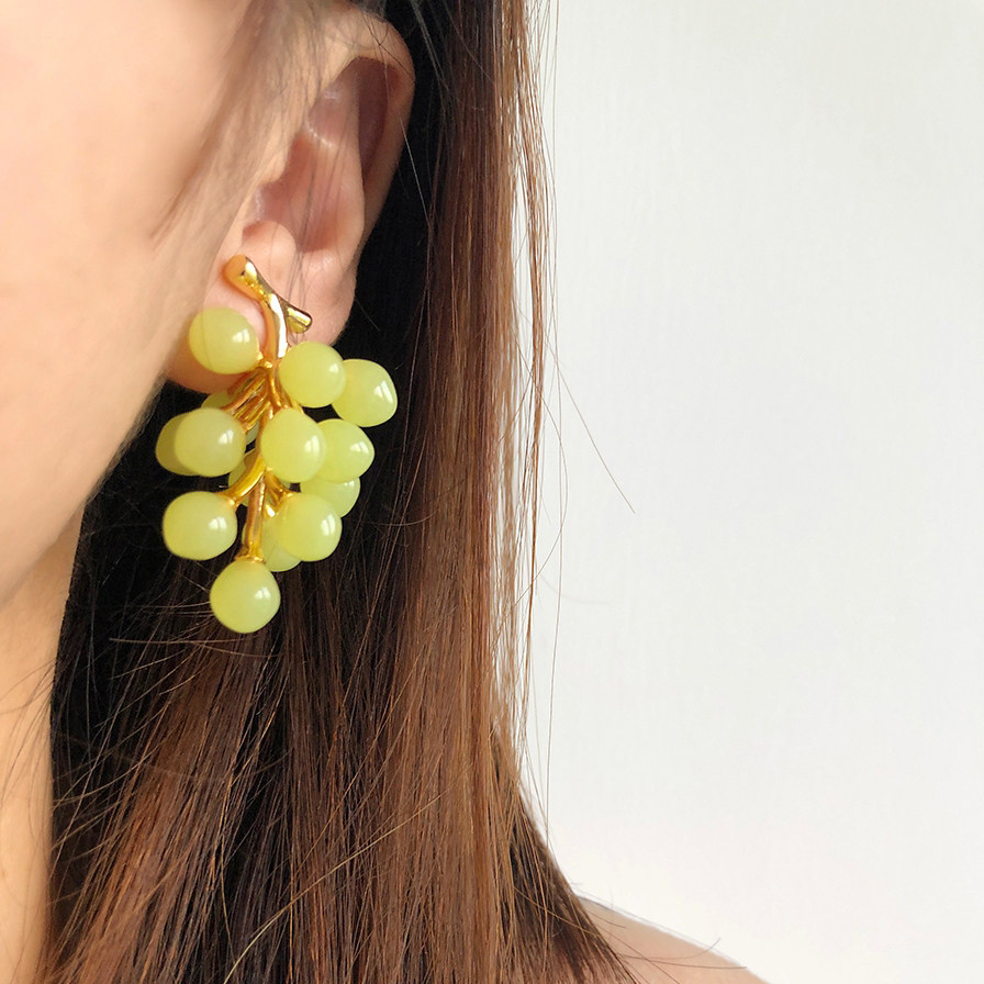 耳钉unncoins日本可爱晶莹剔透葡萄耳环创意夸张耳钉