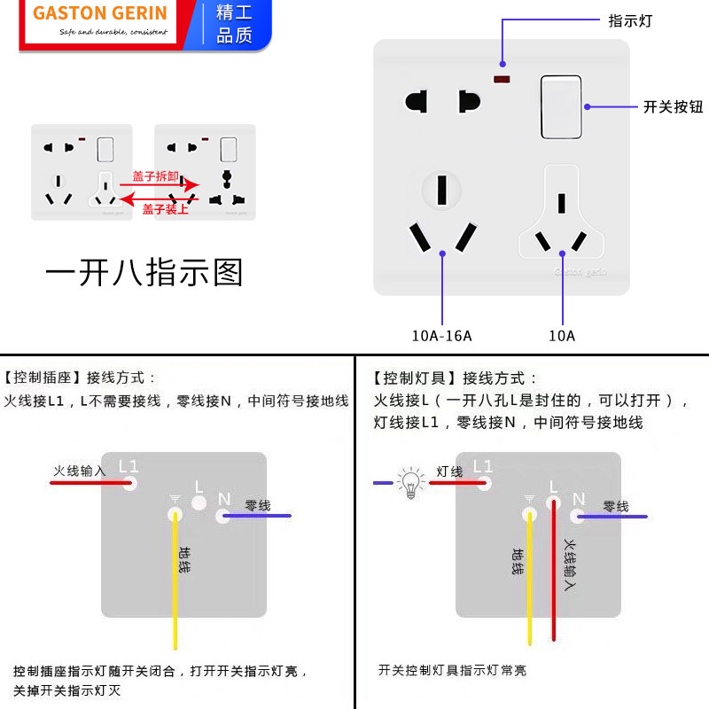 面板插座梅兰日兰二二英制多孔暗装开关一开八孔电源插座