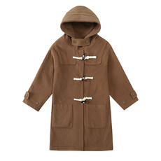 American retro classic horn buckle woolen coat women's PRODBldg hooded mid-length thick woolen coat American retro classic horn buckle woolen coat women's PRODBldg hooded mid-length thick woolen coat