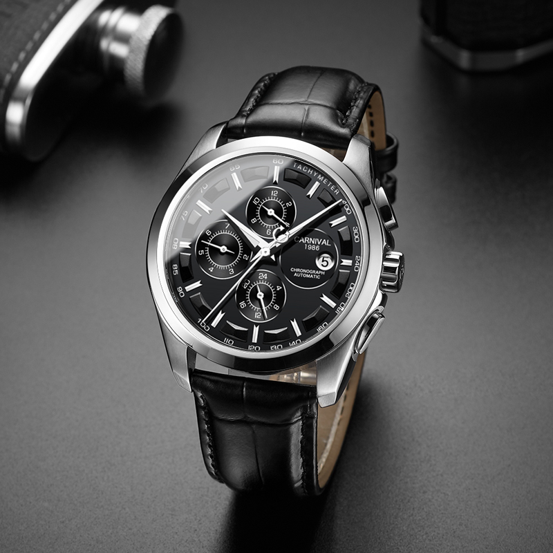 正品手表男士机械表全自动多功能时尚潮真皮夜光防水品牌男表十大