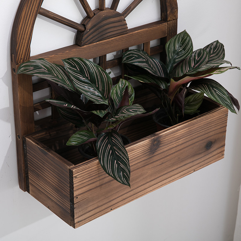 碳化防腐壁挂实木花盆墙壁装饰花篮阳台挂壁花盆