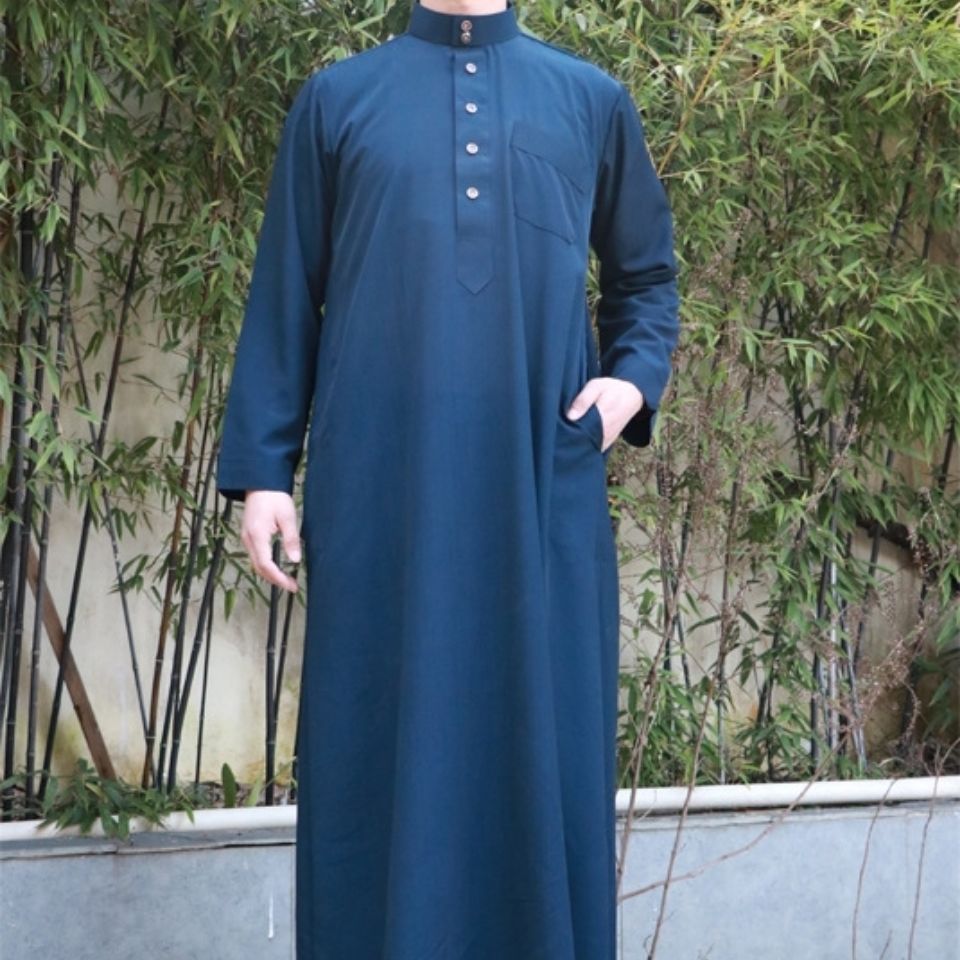 新款纯色立领穆斯林男士长袍中东服装阿拉伯服饰伊斯兰教工艺品