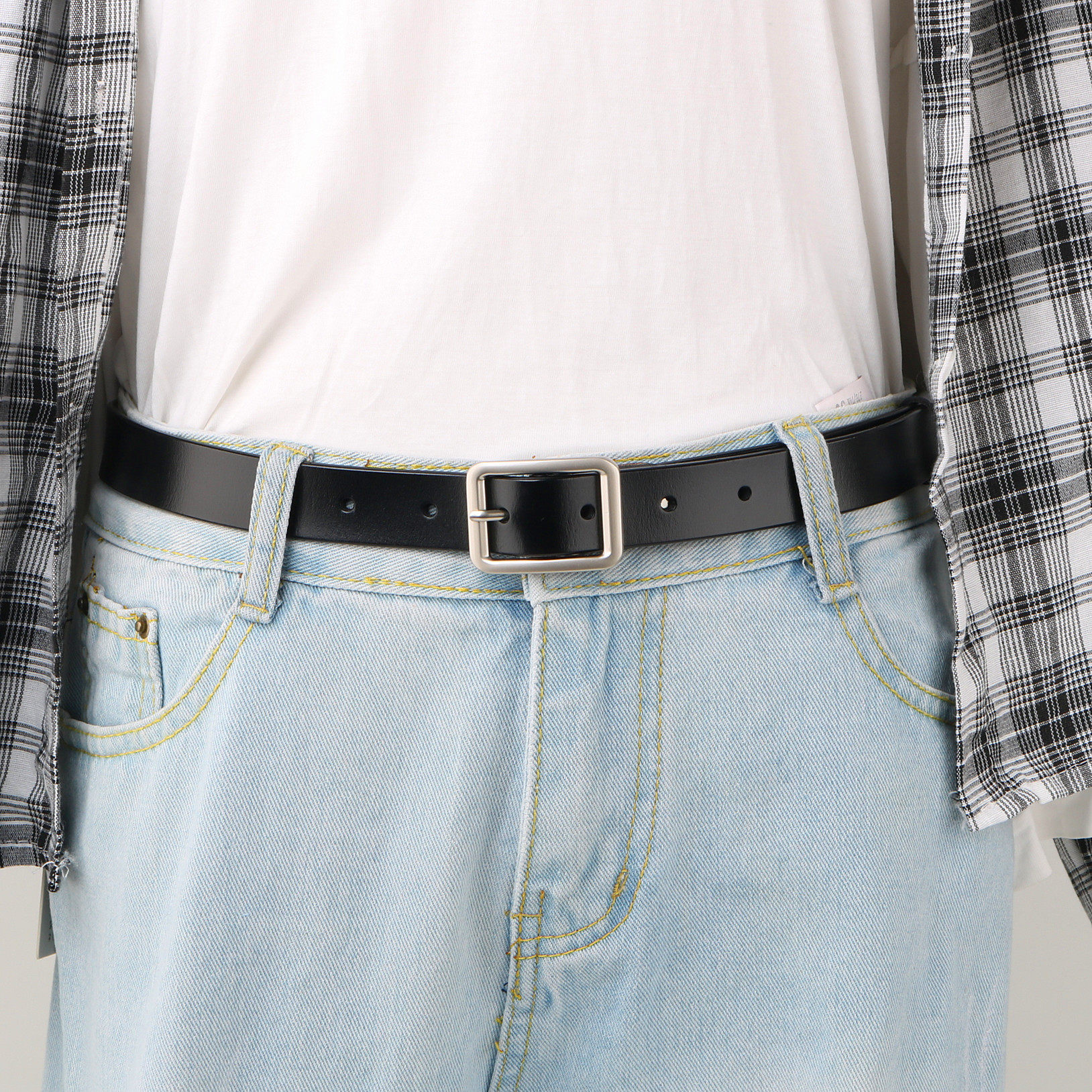 牛仔裤皮带黑色简约百搭裤带韩国潮流方扣复古腰带