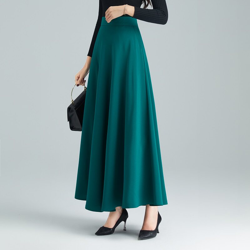 新款秋冬季半身裙纯色裙半身长裙高腰显瘦a字裙遮肚大摆裙高档裙