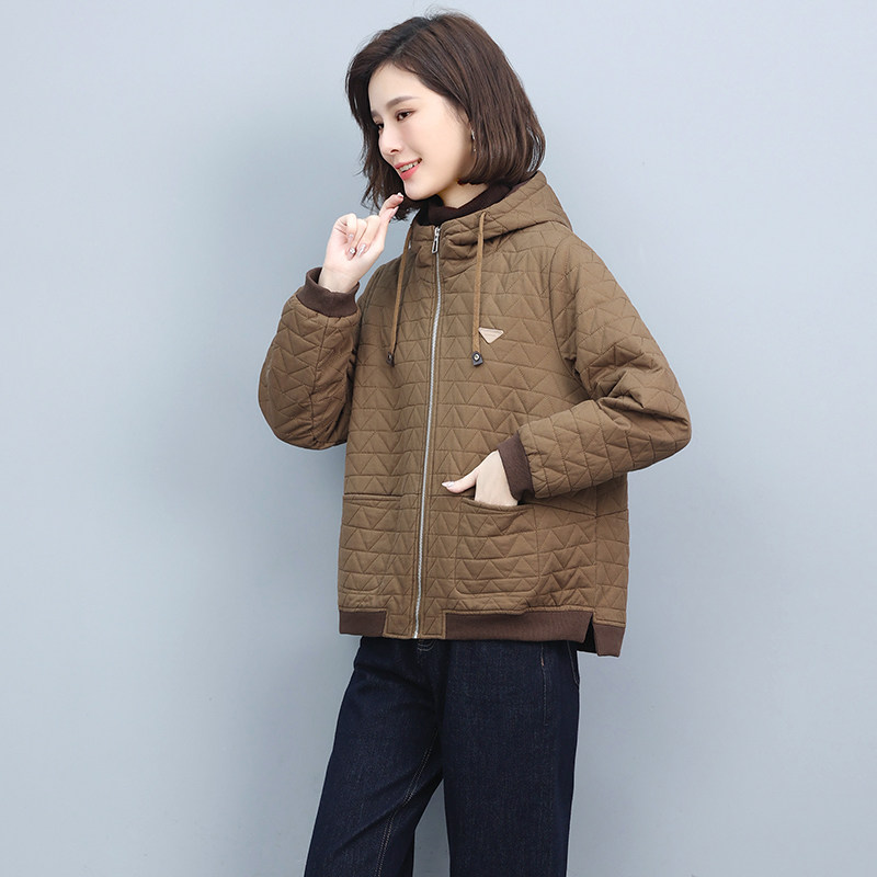 2022秋冬新款宽松休闲连帽棉衣女薄棉服中老年棉衣