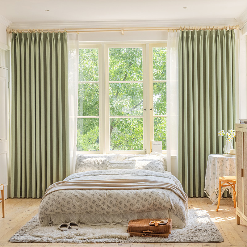 定制抹茶雪尼雪尼尔尔人字纹窗帘布遮光卧室现代简约定制窗帘