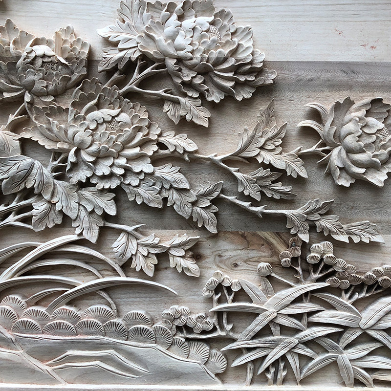 立体厂家牡丹花樟木香樟浮雕挂件手工墙壁背景墙木雕